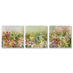 24mama掛畫 三聯式 白雛菊 矢車菊 花田 手繪 蒲公英 春天 無框畫 30x30cm-抽象花卉植物