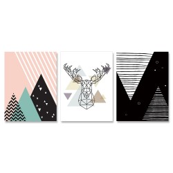 【24mama 掛畫】三聯式 簡約 北歐 普普風 麋鹿 招財 發財 開運 風水 無框畫-30x40cm(抽象山水04)