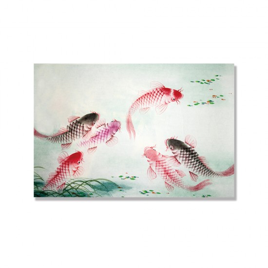 24mama掛畫 單聯式 動物 藝術 插圖 東方 傳統 靜思語 無框畫 60x40cm-鯉魚畫