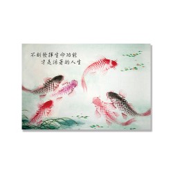 24mama掛畫 單聯式 動物 藝術 插圖 東方 傳統 靜思語 無框畫 60x40cm-鯉魚畫