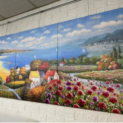 24mama掛畫 三聯式 客製化無框畫 尺寸圖像都可客製 無框畫 60x80cm-山邊小鎮