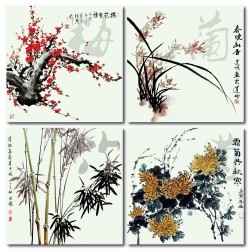 無框畫 家居掛畫 四聯式 30x30cm-梅蘭竹菊