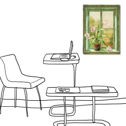 單聯式 直幅 花卉 掛畫 油畫 無框畫  花店 民宿 餐廳 家居裝飾 室內裝潢-窗景-30x40cm