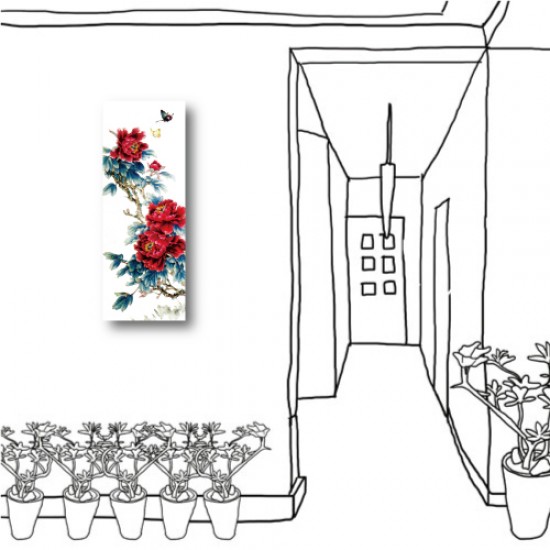 單聯式 直式 花卉 紅色 中國風 無框畫 室內裝潢 家居擺設 餐廳裝潢 家飾品-甚美30x80cm