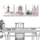 三聯式 方形 建築 著名地標 無框畫 主題餐廳裝潢 民宿裝飾 餐廳裝潢-標註-30x30cm