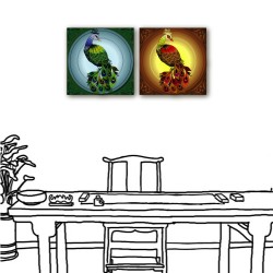 單聯式 方形 動物 鳥類 孔雀 華麗 印象派 家居裝飾 辦公室 無框畫 民宿 -動物貴婦30x30cm