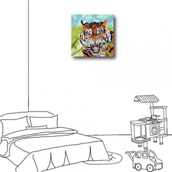 單聯式 方形 動物 老虎 幾何 不規則 華麗 印象派 家居裝飾 辦公室 無框畫 民宿 -森林之王30x30cm