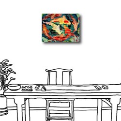 單聯式 橫幅 無框畫 掛鐘 壁鐘 油畫布 鑽石布掛畫 壁畫 家飾品-鯉魚-40x30cm