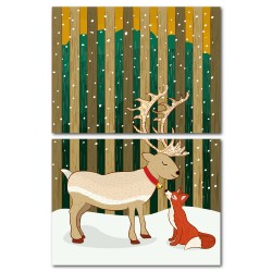 二聯式 橫幅 聖誕節 節日 送禮 動物 鹿 狐狸 小孩房 無框畫-狐狸與鹿-40x30cm