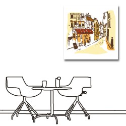 單聯式 方型 咖啡廳 手繪風 書房 無框畫 客廳 民宿 餐廳 飯店 家居裝飾-咖啡街30x30cm