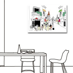 單聯式 橫幅 手繪風 清新 簡約 建築 風景 家居裝飾 辦公室 無框畫 民宿 -悠閒時刻60x40cm