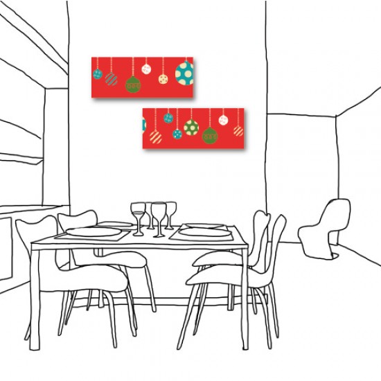 二聯式 橫幅 聖誕裝飾 民宿 客廳 餐廳 家居改造-繽紛聖誕彩球80x30cm