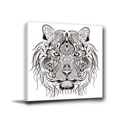單聯式 方形 動物 獅子 手繪風 黑白 華麗 印象派 家居裝飾 辦公室 無框畫 民宿 -動物之王30x30cm