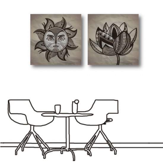 二聯式 二聯式 方型 灰色 太陽 手繪風 書房 小孩房 圖書館 無框畫 客廳 民宿 餐廳 飯店 家居裝飾-太陽神-30x30cm