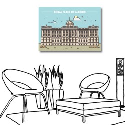 單聯式 橫幅 咖啡廳 手繪風 書房 無框畫 掛鐘 壁鐘 客廳 民宿 餐廳 飯店 家居裝飾-馬德里皇宮60x40cm