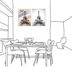 二聯式 直幅 鐵塔 國外 歐美 咖啡廳 書房 家居裝飾 輕改造-異國風情20x50cm