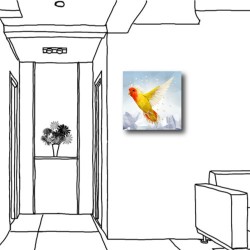 單聯式 方形 動物 鳥 黃色 雪地 華麗 印象派 家居裝飾 辦公室 無框畫 民宿 -黃雀報喜30x30cm