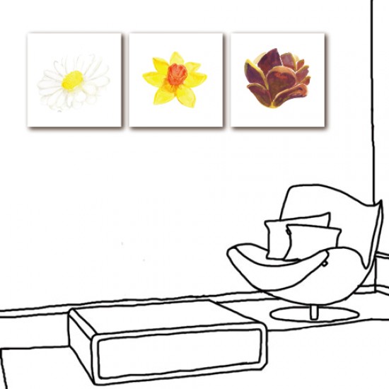 三聯式 方型 無框畫 掛鐘 客廳 民宿 餐廳 飯店 花卉-心朵朵開30x30cm