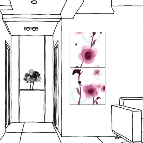 二聯式 方型 無框畫 掛鐘 壁鐘 客廳 民宿 餐廳 飯店 花卉-幸福蔓延30x30cm
