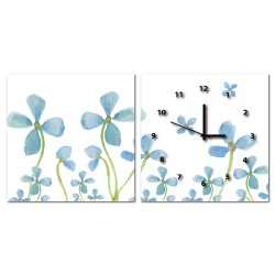 二聯式 方型 無框畫 掛鐘 壁鐘 花店 客廳 民宿 餐廳 飯店 花卉-藍花朵朵30x30cm