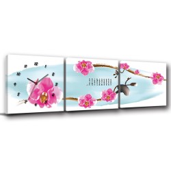 三聯式 方型 無框畫 掛鐘 蘭花 客廳 民宿 餐廳 飯店-花卉詩詞30x30cm