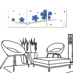 三聯式 方型 無框畫 掛鐘 客廳 民宿 餐廳 飯店 花卉-藍心梅30x30cm