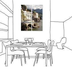 【123點點貼】二聯式 直幅 壁貼 壁紙 歐美 風景 掛畫 咖啡廳 書房 家居裝飾 輕改造-異國風情20x50cm