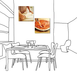【123點點貼】二聯式 方型 壁貼 壁紙 窗貼 家居裝飾 家飾品 披薩 料理 無框畫 客廳 民宿 餐廳 飯店-異國料理30x30cm