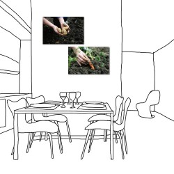 【123點點貼】二聯式 橫幅 壁貼 壁紙 蔬果 有機 田園 景色 咖啡廳 民宿 餐廳 家居裝飾 壁畫 -種菜鄉土情60x40cm