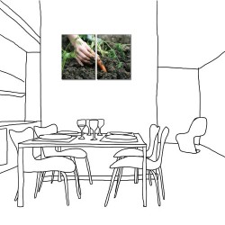 【123點點貼】二聯式 直式 壁貼 壁紙 窗貼 蔬果 有機 田園 景色 咖啡廳 民宿 餐廳 家居裝飾 壁畫 -種菜鄉土情30x40cm