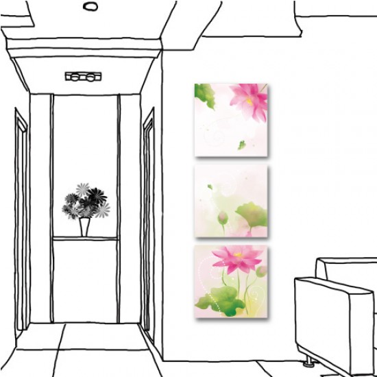 三聯式 方型 無框畫 掛鐘 蓮花 花卉 客廳 餐廳-清心脫俗30x30cm