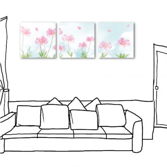 三聯式 方型 無框畫 掛鐘 波斯菊 花卉 客廳 民宿 餐廳-真實的心30x30cm