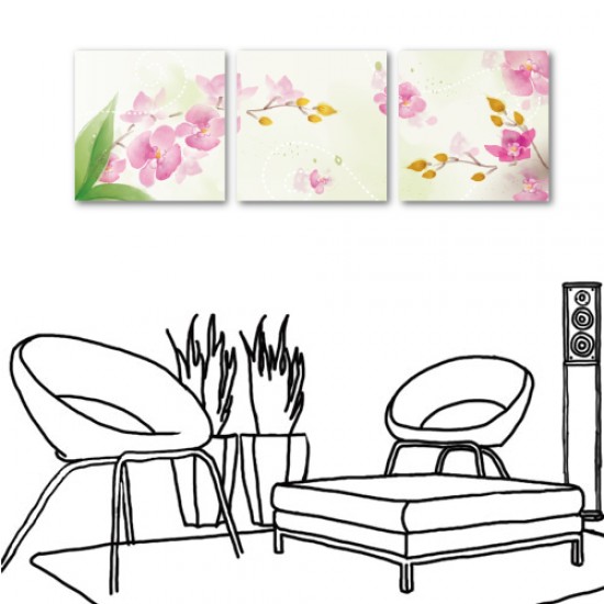 三聯式 方型 無框畫 掛鐘 蘭花 花卉 客廳 民宿 餐廳-清心高雅30x30cm