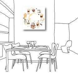 單聯式 方形 咖啡 手繪風 水彩 書房 圖書館 咖啡廳 餐廳 民宿 -咖啡主義30x30cm