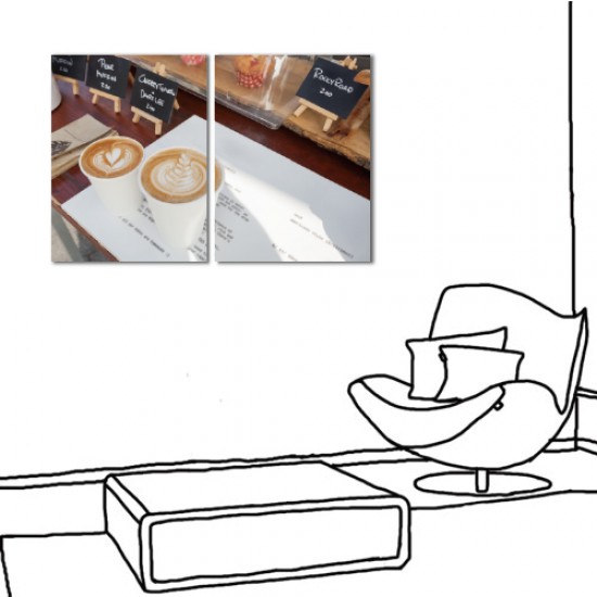 二聯式 直式 文青風 咖啡 書本 書房 咖啡廳 民宿 餐廳 家居裝飾 壁畫 -文青30x40cm