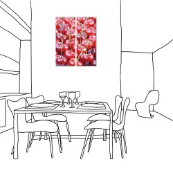 【123點點貼】二聯式 直幅 壁貼 牆貼 壁紙 家飾品 水果 櫻桃 無框畫 壁畫咖啡廳 書房 家居裝飾 輕改造-櫻桃少女20x50cm