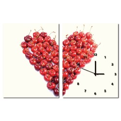 二聯式 直式 水果 櫻桃 紅色 愛心 無框畫 掛畫 掛鐘 辦公室 裝飾 -櫻桃心30x40cm