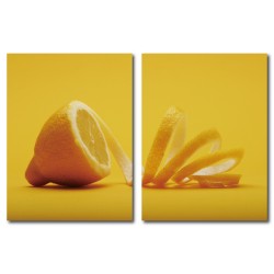 二聯式 直式 咖啡廳 水果 檸檬 黃色 餐廳 民宿 無框畫 掛畫 掛鐘 辦公室 裝飾 -檸檬片30x40cm