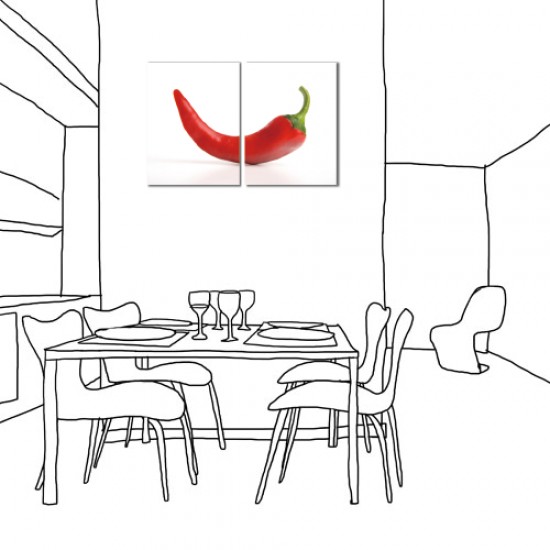 二聯式 直式 辣椒 紅色 咖啡廳 民宿 餐廳 家居裝飾 壁鐘 壁畫 輕改造 廚房 -辣妹嫁到30x40cm