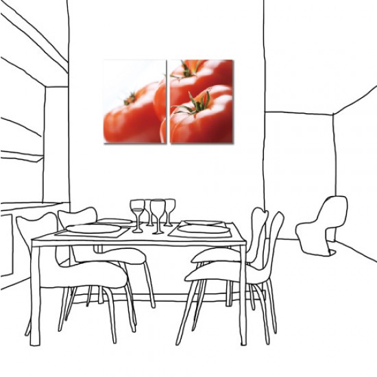 二聯式 直式 紅色 水果 養生 廚房 餐廳 民宿 家居裝飾 壁鐘 壁畫 輕改造-翻茄紅了30x40cm