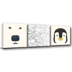 三聯式 方型 動物 北極熊 企鵝 北歐風 簡約風 無框畫 室內裝飾 -極地動物-30x30cm