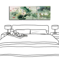 三聯式 方型 花卉 中國風 池塘圖 辦公室佈置 客廳佈置 家居裝飾品 家飾品 無框畫-清香宜人-30x30cm