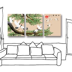 三聯式 直幅 動物 鳥 長輩禮 家居裝飾 無框畫-松鶴圖-30x40cm