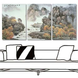 三聯式 直幅 山水 風景掛畫 無框畫 水墨畫 辦公室 家飾品-高聳-40x60cm