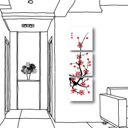 三聯式 方型 花卉 櫻花 中國風 民宿裝潢 長輩禮 客廳 辦公室裝飾-櫻花-30x30cm