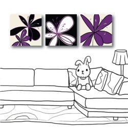 三聯式 方型 花卉 紫色 無框畫 室內裝潢 餐廳裝飾 民宿裝潢-紫花朵朵-30x30cm