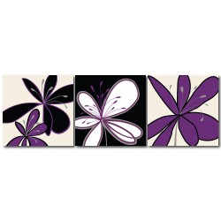 三聯式 方型 花卉 紫色 無框畫 室內裝潢 餐廳裝飾 民宿裝潢-紫花朵朵-30x30cm