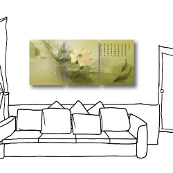 三聯式 直型 花卉 蓮花 喜氣掛畫 無框畫 辦公室佈置 工作室 -對蓮-30x40cm