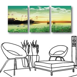 三聯式 直型 風景 無框畫 辦公室佈置 家居裝飾 -鳳侶鸞儔-30x40cm