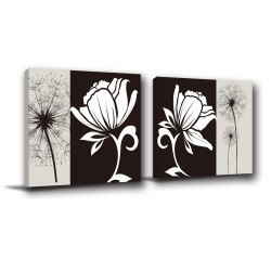 二聯式 方型 花卉 黑白 簡約 辦公室 工作室裝潢 流行家飾-樸素-30x30cm